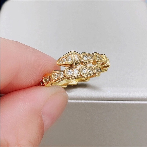 18k Gold Plated  Serpentine Snake Cz Diamond Pave Ring - Picture 9 of 16